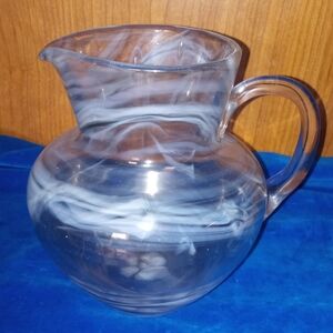 Hand Blown Vintage Smokey Color Swirl Glass Pitcher
